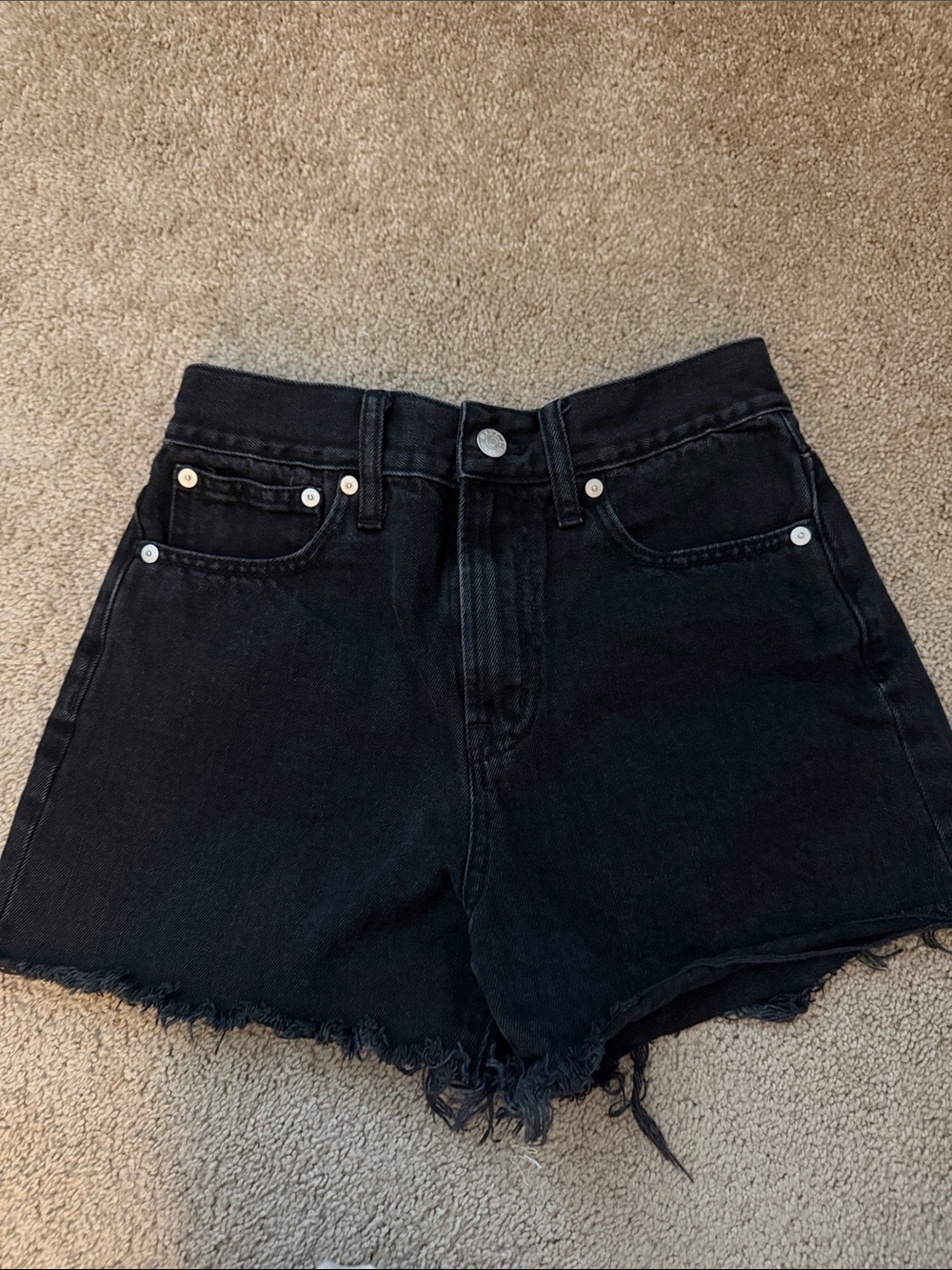 Madewell Black High-Rise Frayed Hem Denim Shorts